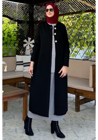 Rabia Şamlı Sinem Çelik Örme Triko Hırka Siyah Çok Renkli