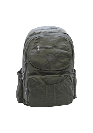 Klinkır Bayan Sırt Çantası Çok Cepli Yağmura Dayanıklı Hafif Kumaş Yeşil Renk Okul Çantası Gri