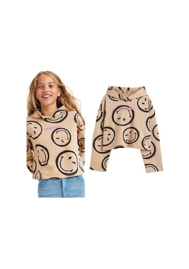Smile Kapüşonlu Kız Çocuk Sweatshirt 001