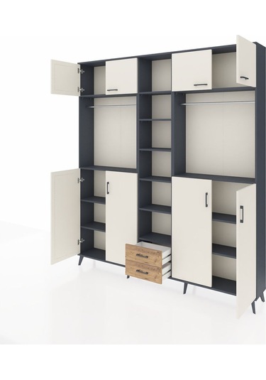 Arges Dolap 14 Raflı 2 Çekmeceli 2 Askılı 220x30x243 Antrasit-aytaşı/çam Aytası/atlas Çam