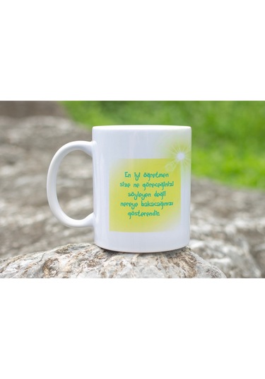 Öğretmen Sözlü Kupa Bardak En İyi Öğretmen Nereye Bakacağınızı Gösterendir Yazılı Hediye Beyaz