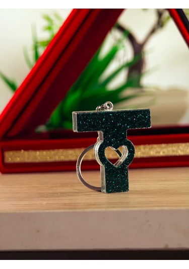 Harfli Anahtarlık Epoksi Kişiye Özel Yapım El Yapımı Harf Anahtarlık Kalp Model Özel Tasarım Hediyelik Ürün Kalp Desenli Simli Anahtarlık Bordo - Mavi