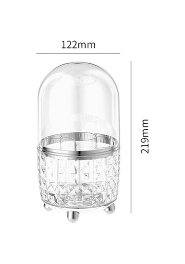 Symbee Plastik Döner Makyaj Fırçası Kutusu - 6 Bölmeli, Kapaklı, Toz Koruyucu, Masaüstü Organizer Şeffaf Gümüş Şeffaf