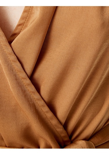 Koton Kemerli Çift Askılı Kruvaze Kolsuz Uzun Tulum Kahverengi 5sak40174pw Kahve