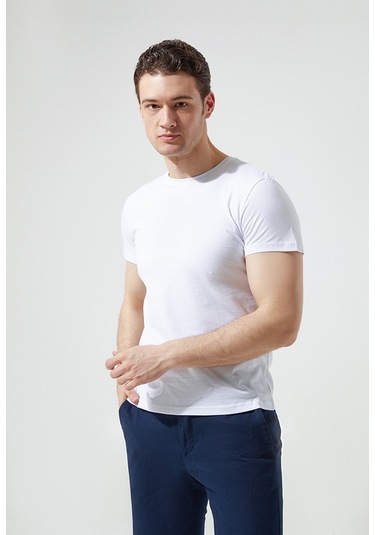 D's Damat Bisiklet Yaka Pamuklu Nefes Alabilen T-shirt Beyaz D's Damat Bisiklet Yaka Pamuklu Nefes Alabilen T-shirt Beyaz