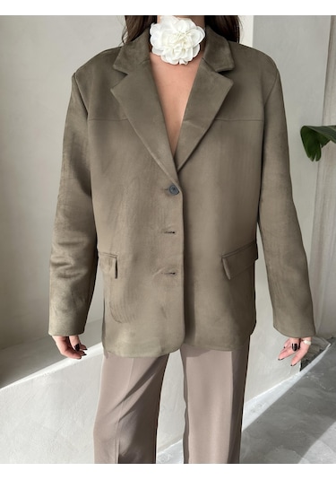 Latte Kemik Düğmeli Süet Ceket Haki