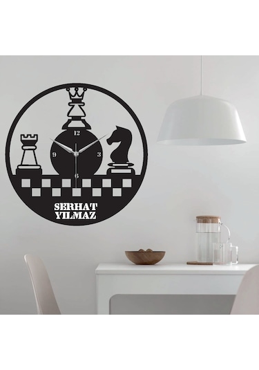 Satranç Temalı Ahşap Duvar Saati Ahşap - Siyah