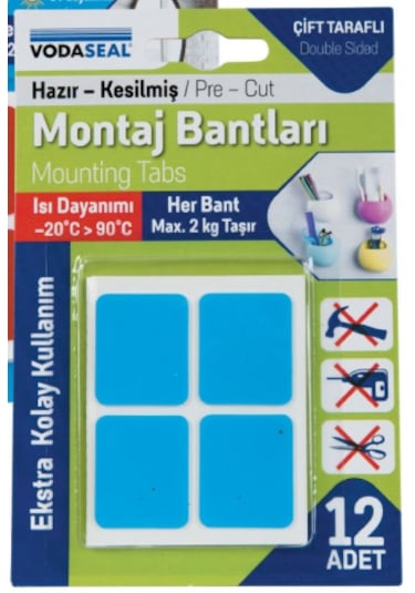 Vodaseal Çift Taraflı Montaj Bandı 12'li Beyaz