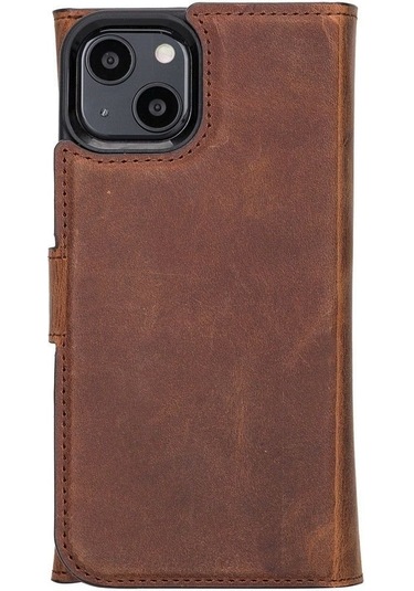 Toyigoo Toyigoo Apple İphone 13 Mini Uyumlu Deri Cüzdanlı Kılıf Santa G2 Kahve