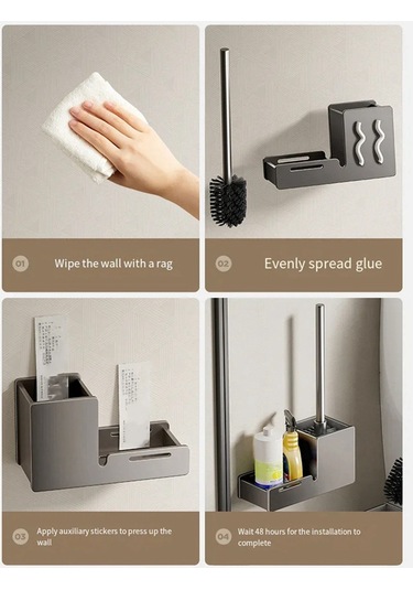 Tuvalet Fırçası Tutucu Duvara Monte Banyo Temizleme Fırçası Siyah Siyah