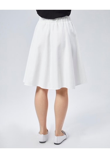 Nurören Flamlı Keten Midi Boy Kloş Etek-beyaz-01 Beyaz