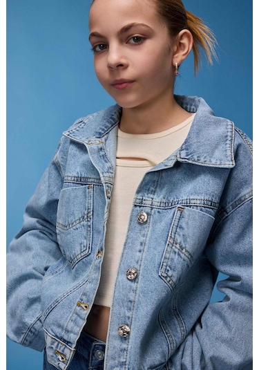 DeFacto Kız Çocuk Pamuklu Jean Ceket E0004A825SPNM28 Mavi