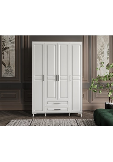 GuneyStore Gözde 4 Kapaklı Komple MDF Beyaz Gardırop