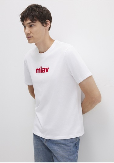 Mavi - Miav Baskılı Erkek Tişört 067153-622 Kırmızı Beyaz