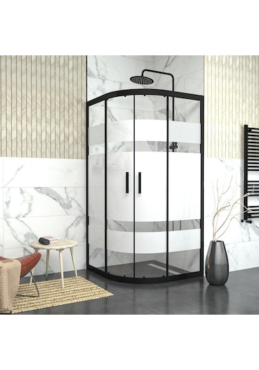 Tekno Duş Black Orion 6mm Kumlamalı Cam Oval Duşakabin Yarı Beyaz