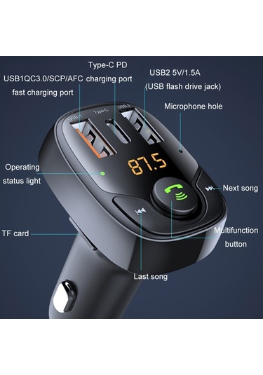 36w Araba Bluetooth Mp3 Çalar Fm Verici Çok Fonksiyonlu Araç Şarj Cihazı, Model: S-15pd