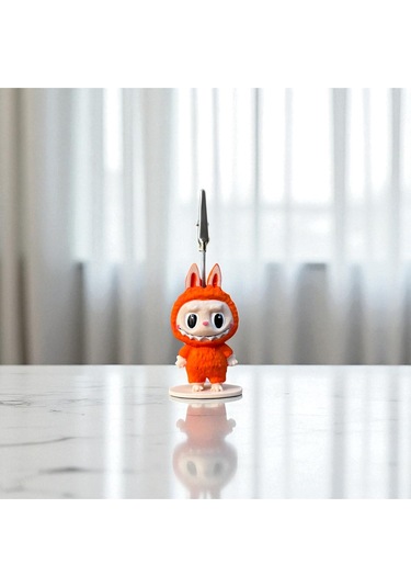 Dekoratif Sevimli Labubu Notluk - Kağıt Tutacağı - Fotoğraf Tutacak Turuncu