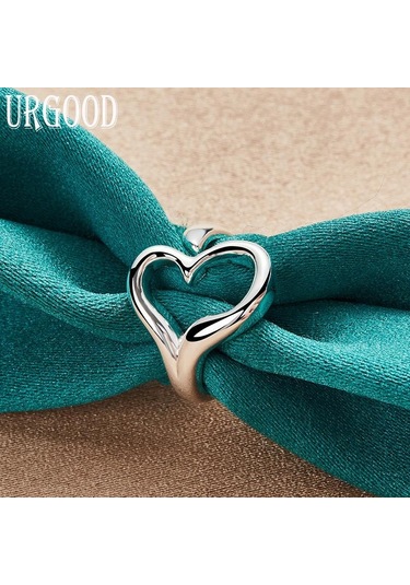 925 Ayar Gümüş Ayarlanabilir Kalp Yüzük Romantik Hediye Moda Takı