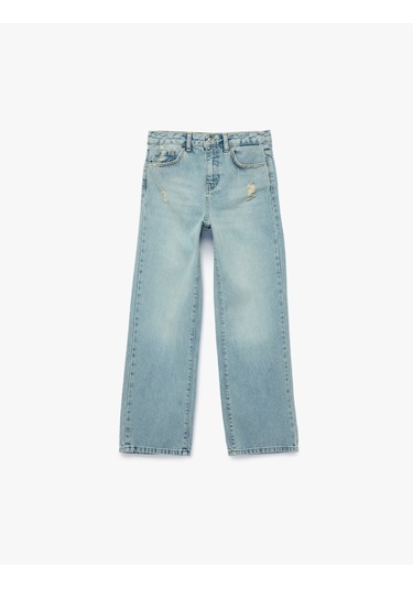 Koton Pamuklu Cepli Geniş Paça Denim Pantolon Lıght Indıgo 6skg40030ad Açık Mavi