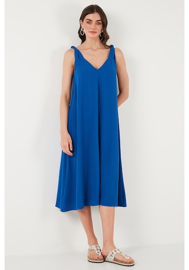 Lela Oversize Fit V Yaka Midi Boy Basic Bayan Elbise 6788688 Saks