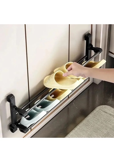 Wezone Abs Plastik Katlanabilir Ayakkabı Rafı, 50x12x12 Cm, Kapı Arkasında Asılabilir, Alan Tasarrufu Sağlar, Dayanıklı Ve Temizliği Kolay Siyah