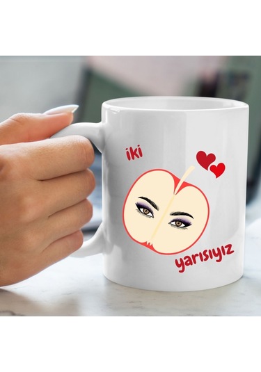 Bir Elmanın İki Yarısı Tasarımlı Kupa Bardak Saydam