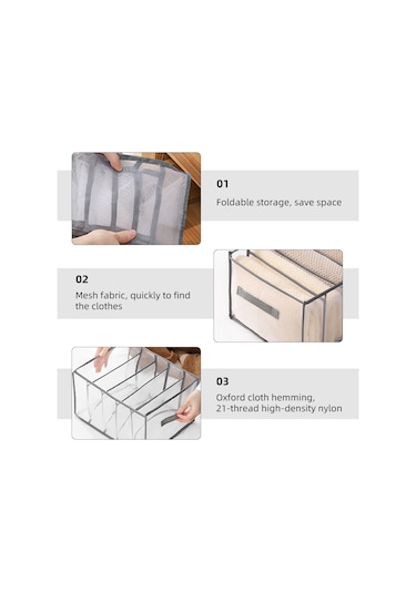 Leezsing 5 Adet Giysi Düzenleyici 5/7/9/12 Izgara Dolap Düzenleyici Depolama Çekmece Bölücüler Gardırop Giysi Kutusu Kot Pantolon Tişört İç Çamaşırı Gri