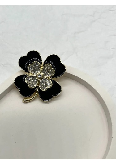 Best Price 34 Taşlı Şık Kısa Yonca Çiçeği Broş 178626468 Siyah