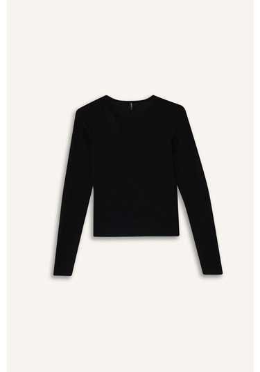 Defacto Slim Fit Dar Kesim Bisiklet Yaka Fitilli Kaşkorse Uzun Kollu Tişört D5114ax25aubk81 SIYAH