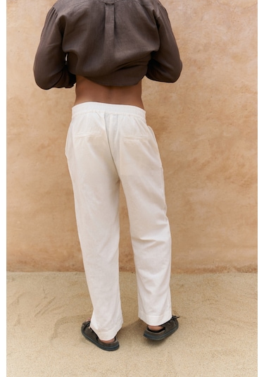 Fyfaha Bol Paça Erkek Ekru Keten Pantolon Ekru
