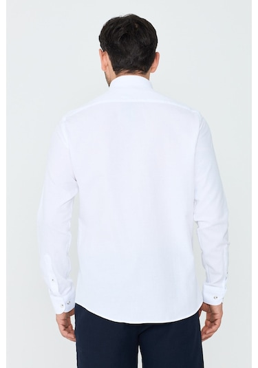 White Stone Beyaz %100 Pamuk Dynamic Fit Erkek Uzun Kollu Gömlek