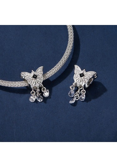 S925 Ayar Gümüş Platin Kaplama Kelebek Püskül Boncuklu Kolye Scc2868 Çok Renkli