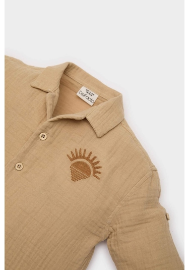 DeFacto Erkek Bebek Nakışlı Müslin Uzun Kollu Gömlek E2023A525SPYL166 Sarı