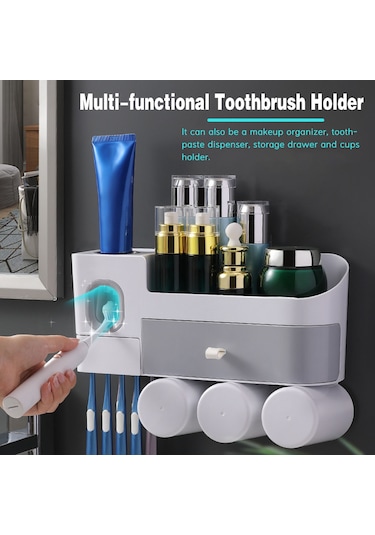 Geeksen Su Geçirmez Duvara Monte Diş Fırçası Askısı, Makyaj Organizer, Diş Macunu Dispenser 3'lü Saklama Kutusu Diğer