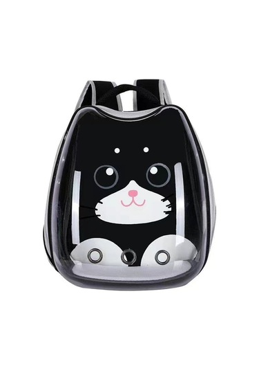 Cbtx Karikatür Desen Kedi Şeffaf Pet Çanta Uzay Kapsülü Taşınabilir Pet Sırt Çantası, Renk: Siyah