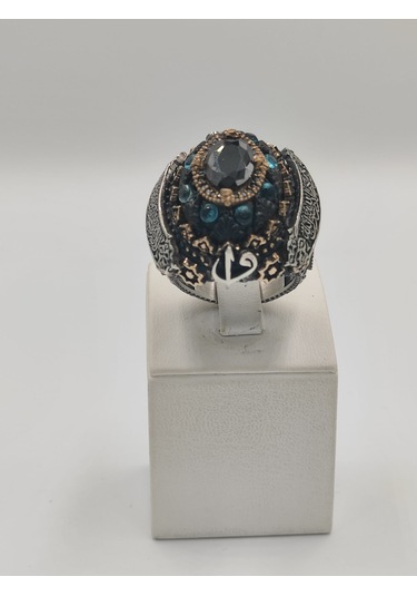 Siyah Kehribar Taşlı Çiçekli Diliriş Eseri 925 Ayar 26 Mm Erkek Y