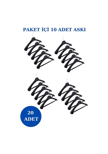20 Adet Plastik Yüksek Kalite Ceket Askısı Elbise Askısı Siyah