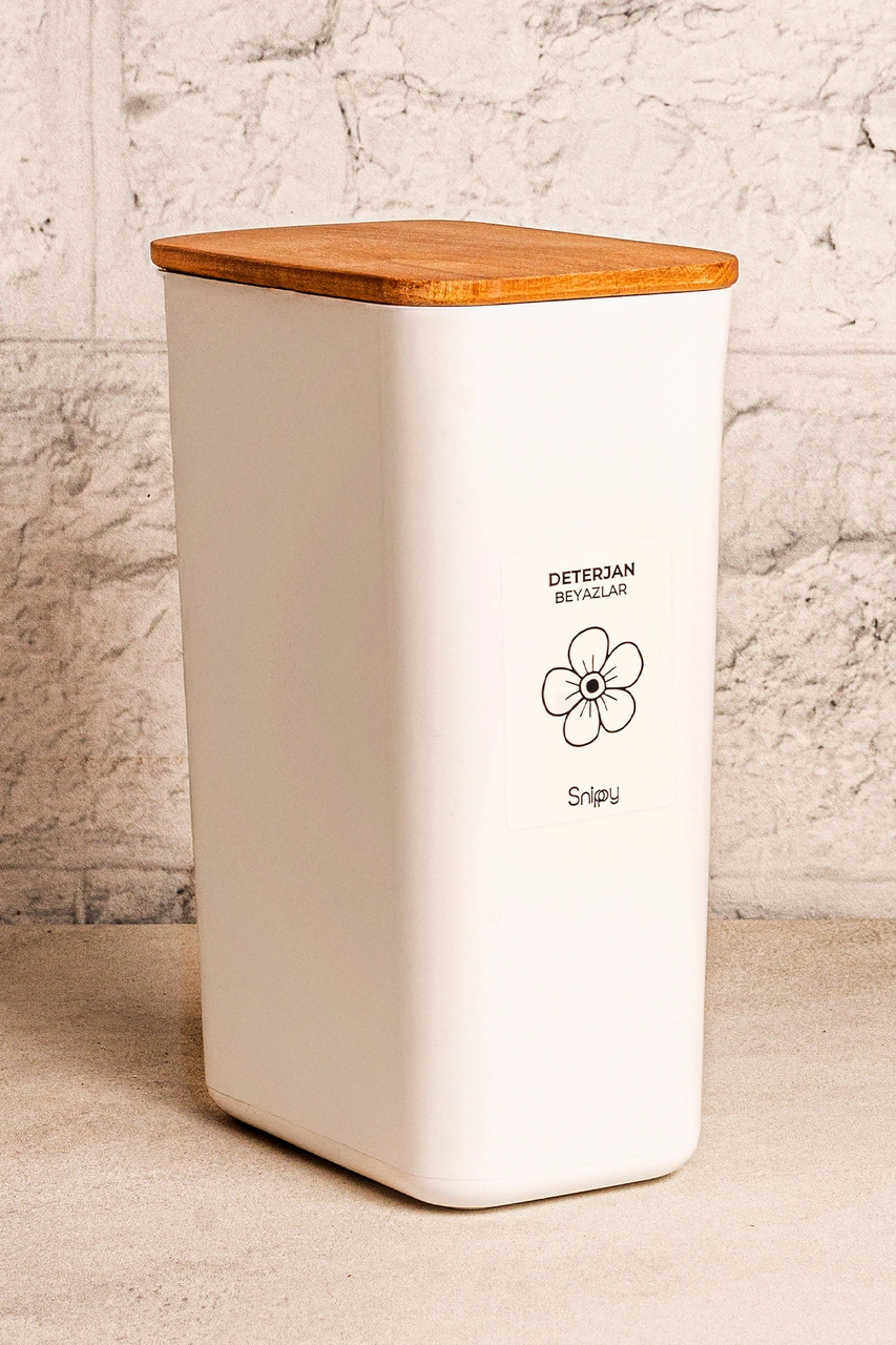 Clean - 3'lü Büyük Boy Deterjan Saklama Kutusu Etiketli Banyo Toz Tablet Toz Deterjan Kutusu 2900 Ml Ahşap