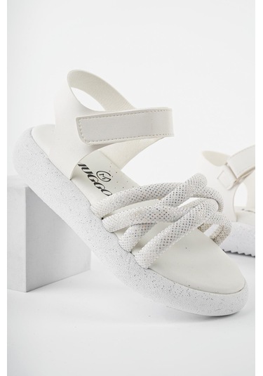 Muggo Jazz Garantili Günlük Ortopedik Hafif Taban Örgü Detaylı Cırtlı Kız Çocuk Sandalet Beyaz Muggo Jazz Garantili Günlük Ortopedik Hafif Taban Örgü Detaylı Cırtlı Kız Çocuk Sandalet Beyaz