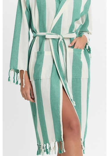 Mulberry Striped Peştemal Bornoz Banyo Ve Plaj Elbisesi Yeşil