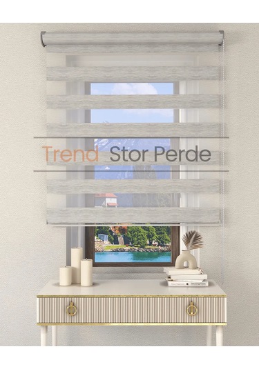 Gri Bambu Etek Dilimsiz Zebra Stor Güneşlik Perde Gri