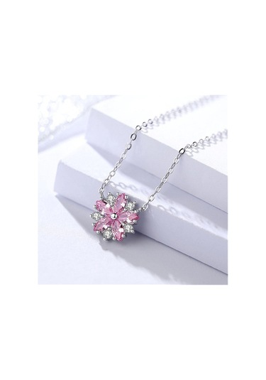 Büyüleyici Pembe Kiraz Çiçeği Kadın Kolye Gümüş