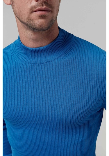 Twn Slim Fit Saks Mavi Rib Örgü Kazak 5ec0606317701 750