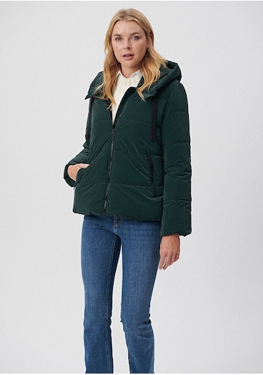 Mavi - Kapüşonlu Koyu Yeşil Şişme Mont 1110043-71929 Yeşil