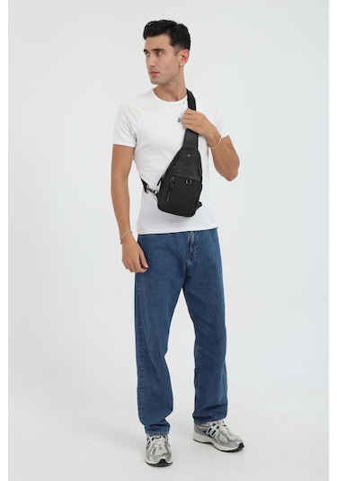 Kanvas Koyu Siyah Çanta Erkek Omuz Çantası Erkek Çapraz Çanta Siyah - Siyah