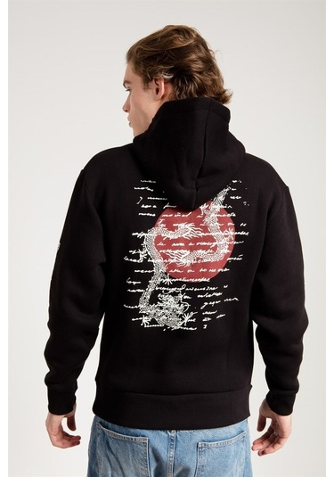Jahr Marc Dragon Baskılı Siyah Oversize Erkek Sweatshirt Siyah