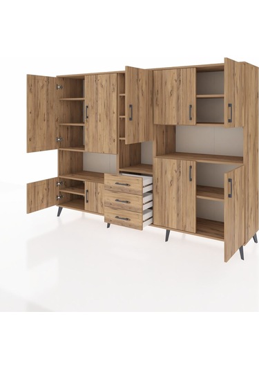 Hyperion Dolap 13 Raflı 3 Çekmeceli 9 Kapaklı 220x44x163 Çam-çam Çam-çam