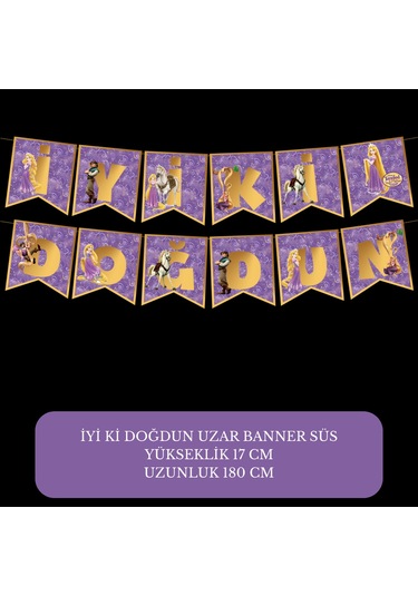 İyi Ki Doğdun Rapunzel Temalı Uzar Süs Banner 180 Cm Tüm Yaşlar