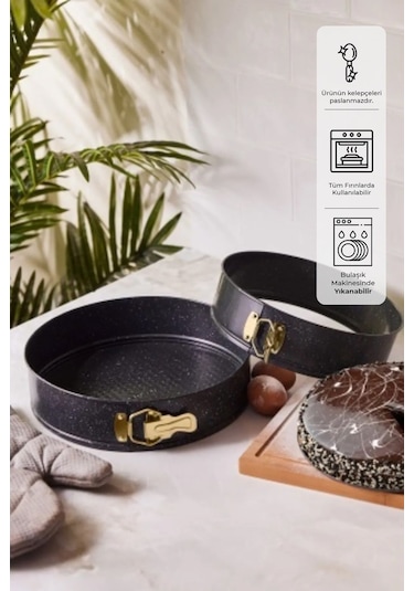 Emsan Circle 2'li Kelepçeli Kek Kalıbı Seti Gold