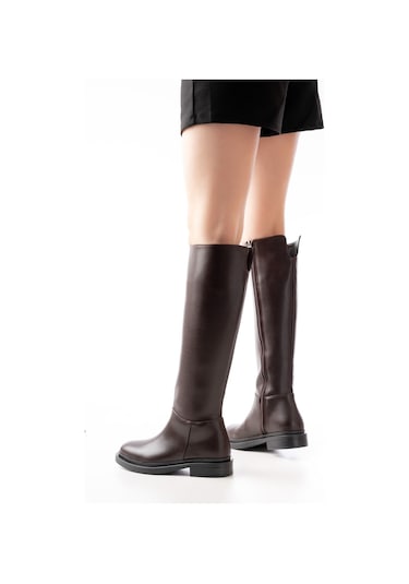 2024-3007 Kahverengi Fermuarlı Günlük Kadın Çizme Kahve Rengi